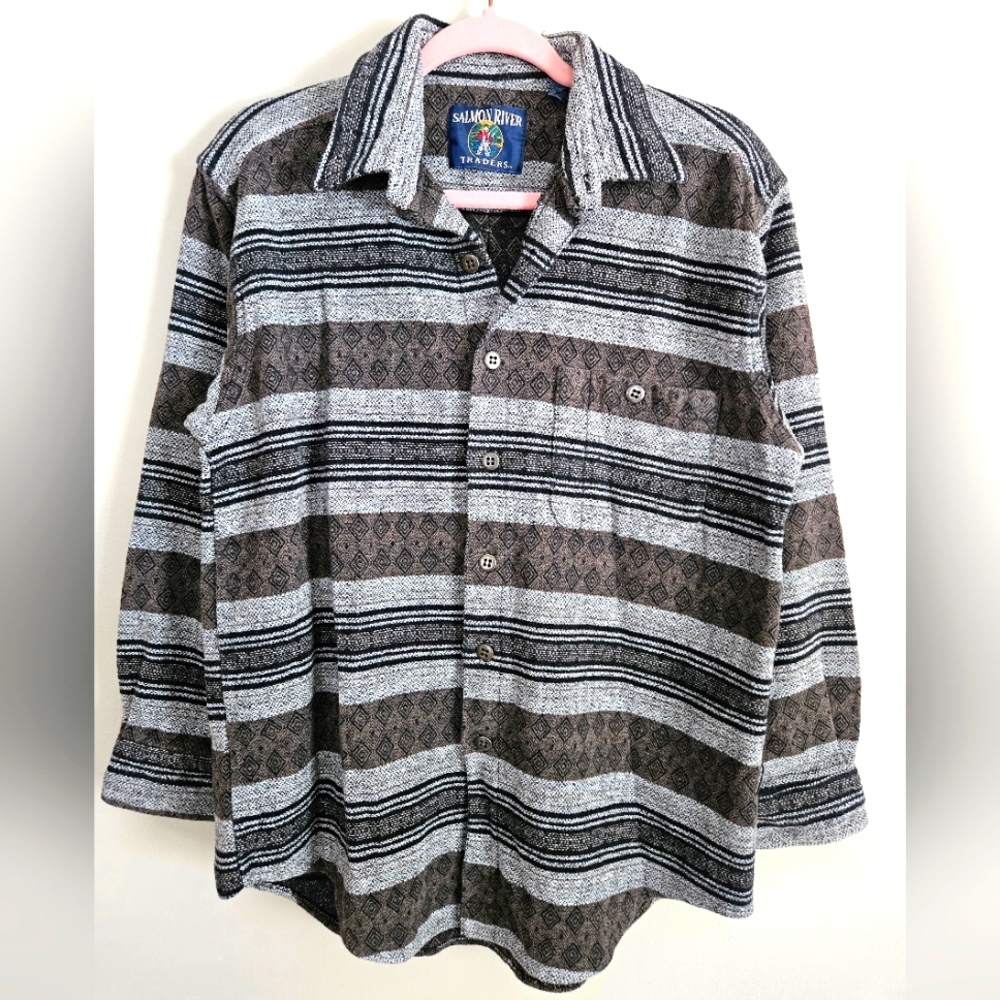 Salmon River Traders Striped Button Down Shirt Men Relaxed Fit Heavy Medium